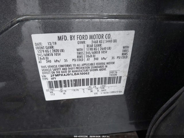 2FMPK4J91LBA50062 Ford EDGE SEL