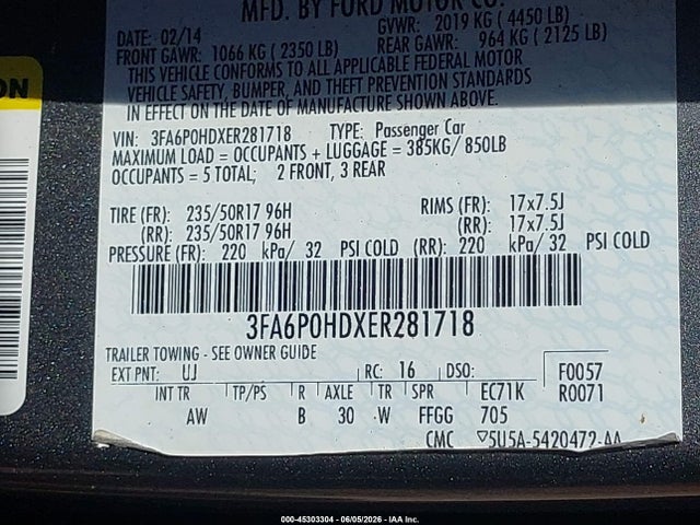 Aukcja sprzedaży 2014 Ford Fusion Se, vin: 3FA6P0HDXER281718, numer aukcji: 45303304
