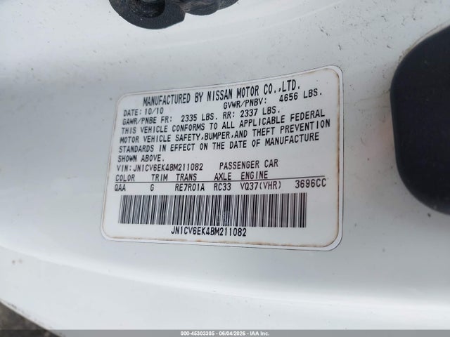 45303305 :رقم المزاد ، JN1CV6EK4BM211082 vin ، 2011 Infiniti G37 مزاد بيع