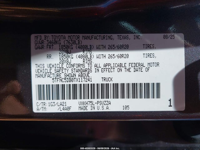 5TFNC5DB0TX117241 Toyota Tundra Hybrid Platinum Hybrid Crewmax 5.5&#039; Bed