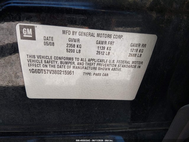 45303342 :رقم المزاد ، 1G6DT57V380215961 vin ، 2008 Cadillac Cts Standard مزاد بيع