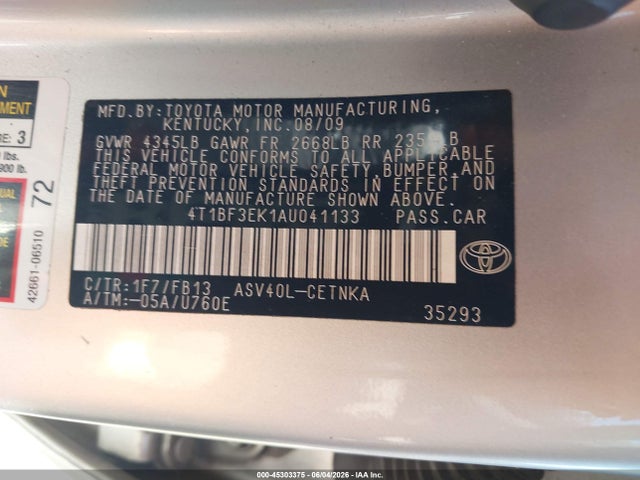 45303375 :رقم المزاد ، 4T1BF3EK1AU041133 vin ، 2010 Toyota Camry Le مزاد بيع