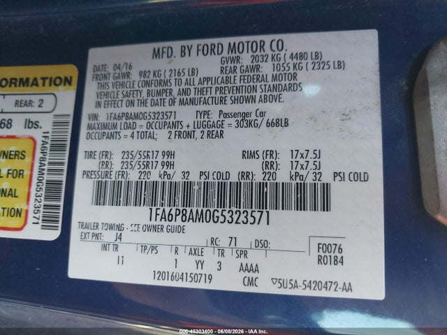 1FA6P8AM0G5323571 Ford Mustang V6