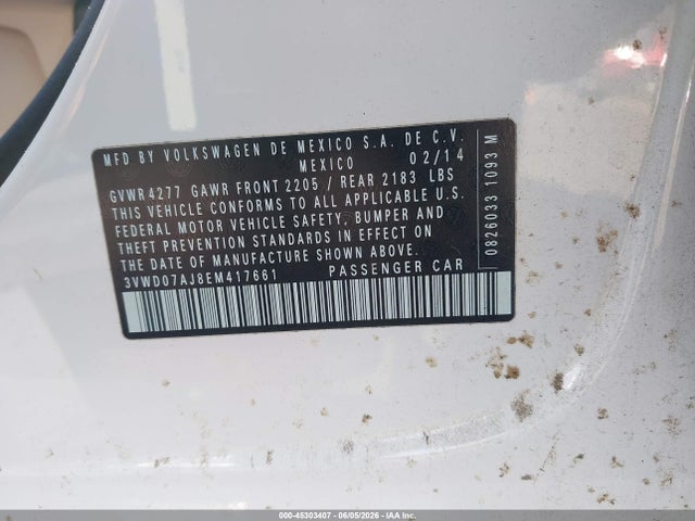 Aukcja sprzedaży 2014 Volkswagen Jetta 1.8t Se, vin: 3VWD07AJ8EM417661, numer aukcji: 45303407
