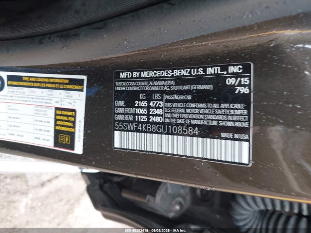 45303415 :رقم المزاد ، 55SWF4KB8GU108584 vin ، 2016 Mercedes-benz C 300 4matic مزاد بيع