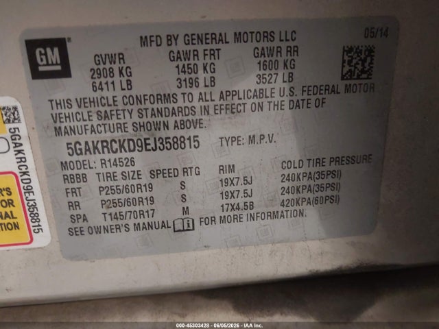 Продаж на аукціоні авто 2014 Buick Enclave Premium, vin: 5GAKRCKD9EJ358815, номер лоту: 45303428