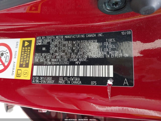 Aukcja sprzedaży 2010 Lexus Rx 350, vin: 2T2BK1BA4AC032662, numer aukcji: 45303435