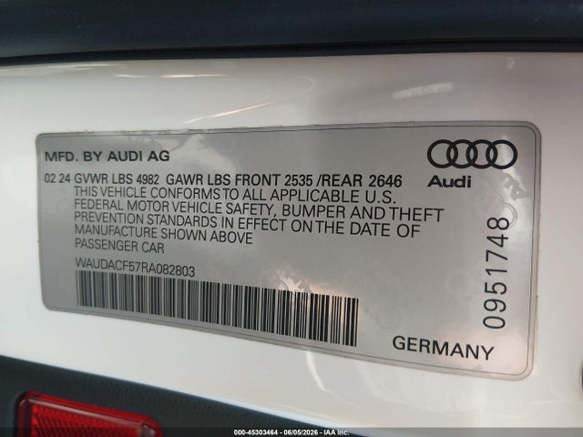 WAUDACF57RA082803 Audi A5 Sportback Premium 45 Tfsi S Line Quattro S Tronic