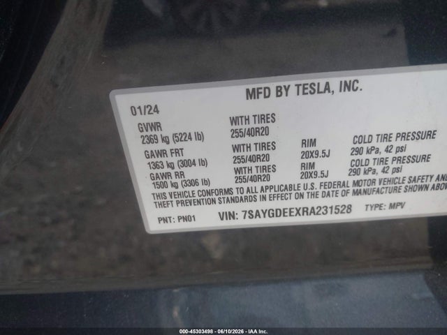 Aukcja sprzedaży 2024 Tesla Model Y Long Range Dual Motor All-wheel Drive, vin: 7SAYGDEEXRA231528, numer aukcji: 45303498