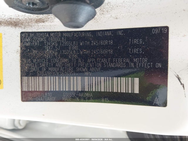 5TDJZRFH7KS616354 Toyota Highlander Xle