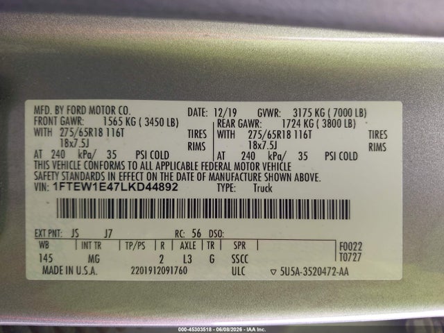Ford F-150 Xlt 2020 1FTEW1E47LKD44892 Image 9