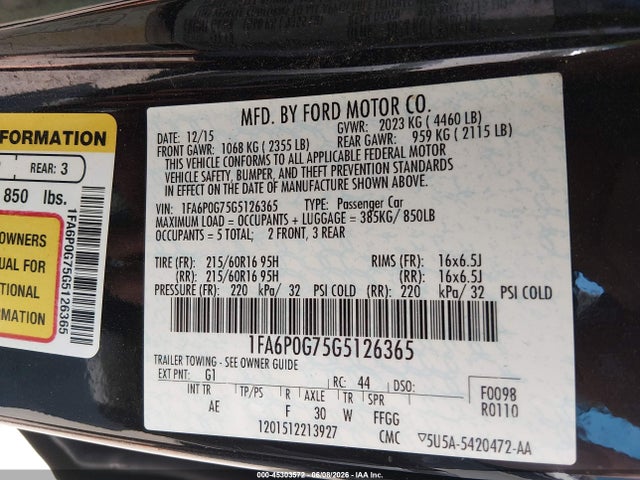 Aukcja sprzedaży 2016 Ford Fusion S, vin: 1FA6P0G75G5126365, numer aukcji: 45303572