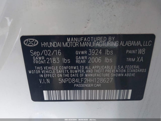 5NPD84LF2HH128627 Hyundai ELANTRA SE