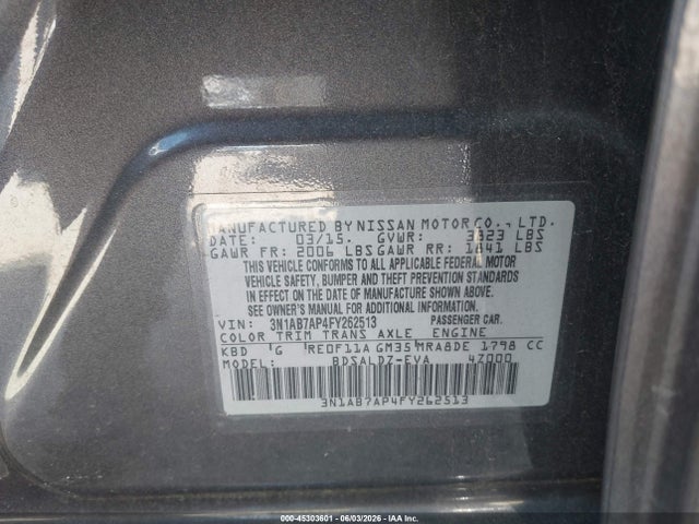 45303601 :رقم المزاد ، 3N1AB7AP4FY262513 vin ، 2015 Nissan Sentra Sv مزاد بيع