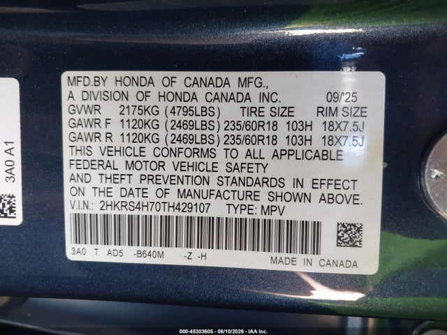 Honda Cr-v Ex-l Awd 2026 2HKRS4H70TH429107 Image 9