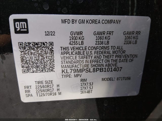 KL79MPSL8PB101407 Chevrolet Trailblazer Fwd Lt