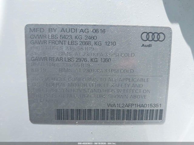 Aukcja sprzedaży 2017 Audi Q5 2.0t Premium, vin: WA1L2AFP1HA015351, numer aukcji: 45303633