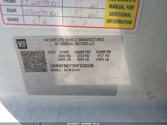 1GB4YSEY3NF318336 Chevrolet Silverado 3500hd Chassis Work Truck