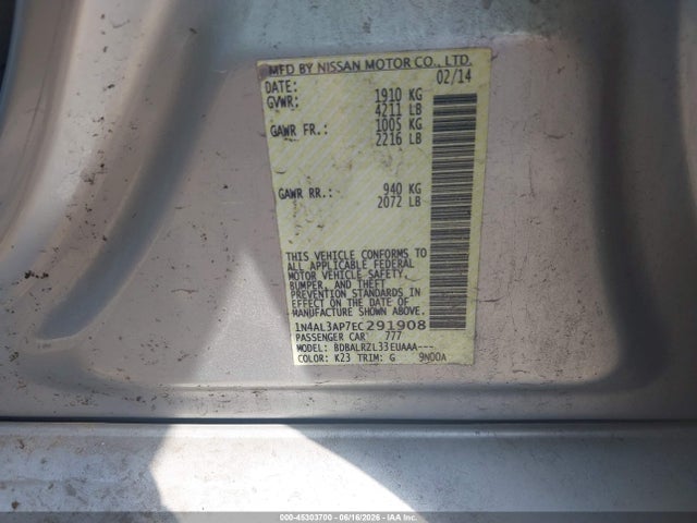 1N4AL3AP7EC291908 Nissan Altima 2.5/2.5 S/2.5 Sl/2.5 Sv