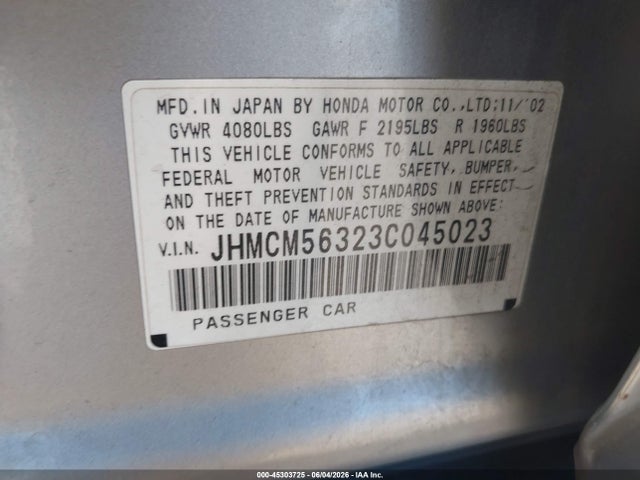Продаж на аукціоні авто 2003 Honda Accord 2.4 Lx, vin: JHMCM56323C045023, номер лоту: 45303725