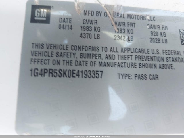 Aukcja sprzedaży 2014 Buick Verano Convenience Group, vin: 1G4PR5SK0E4193357, numer aukcji: 45303739