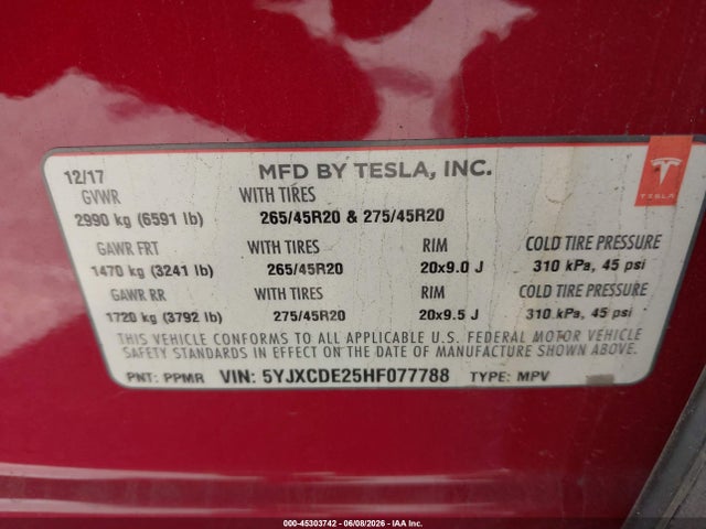 Tesla Model X 100d/75d/90d 2017 5YJXCDE25HF077788 Image 9