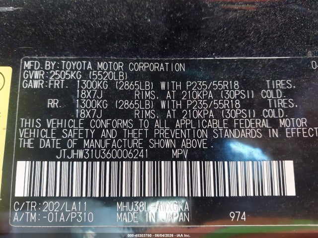 Aukcja sprzedaży 2006 Lexus Rx 400h, vin: JTJHW31U360006241, numer aukcji: 45303780