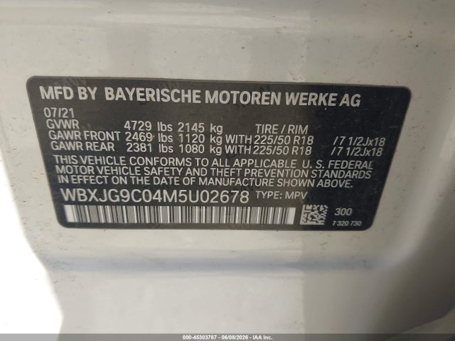 Aukcja sprzedaży 2021 Bmw X1 Xdrive28i, vin: WBXJG9C04M5U02678, numer aukcji: 45303787
