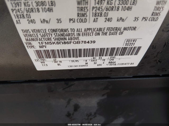 Ford EXPLORER XLT 2015 1FM5K8D86FGB78439 Image 9
