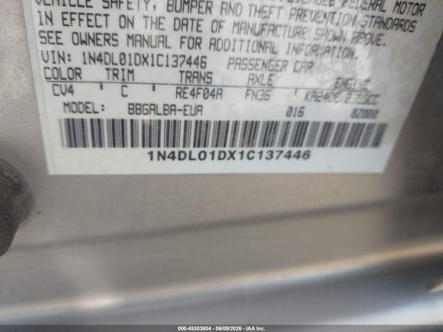 Aukcja sprzedaży 2001 Nissan Altima Gxe, vin: 1N4DL01DX1C137446, numer aukcji: 45303804