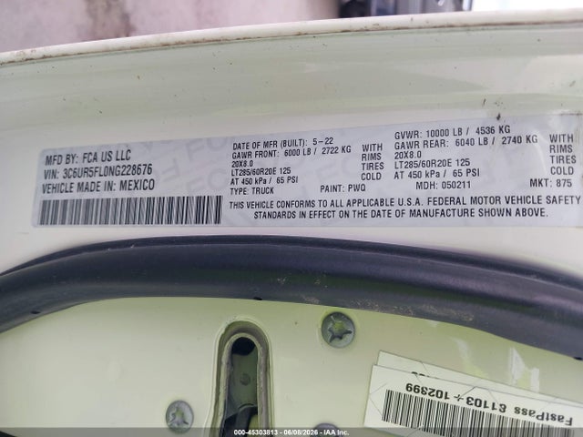 Продажа на аукционе авто 2022 Ram 2500, vin: 3C6UR5FL0NG228676, номер лота: 45303813
