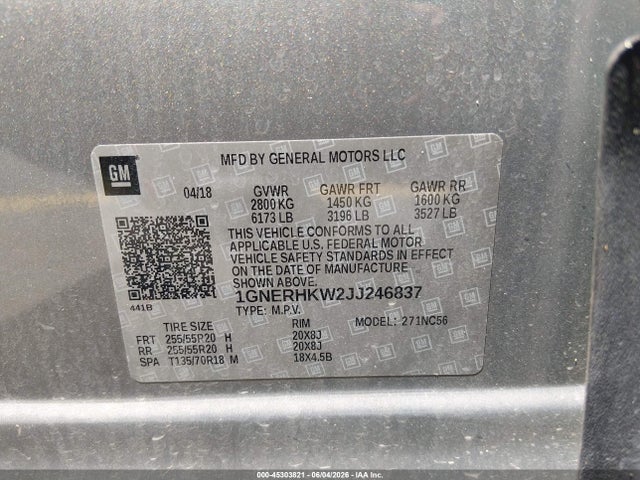 Aukcja sprzedaży 2018 Chevrolet Traverse 3lt, vin: 1GNERHKW2JJ246837, numer aukcji: 45303821