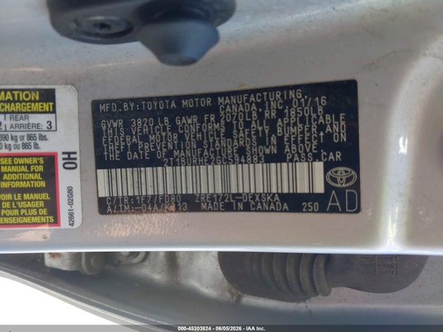 Aukcja sprzedaży 2016 Toyota Corolla S Plus, vin: 2T1BURHE2GC594883, numer aukcji: 45303824
