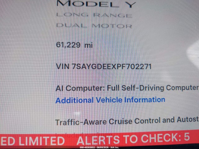 Aukcja sprzedaży 2023 Tesla Model Y Awd/long Range Dual Motor All-wheel Drive, vin: 7SAYGDEEXPF702271, numer aukcji: 45303853