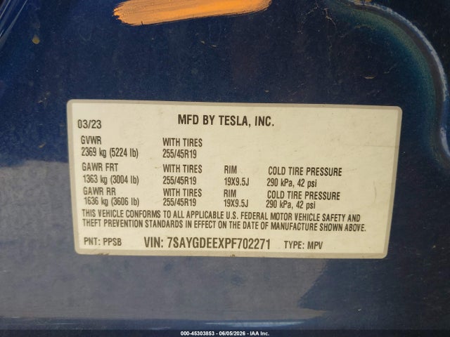 Aukcja sprzedaży 2023 Tesla Model Y Awd/long Range Dual Motor All-wheel Drive, vin: 7SAYGDEEXPF702271, numer aukcji: 45303853