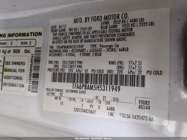 Aukcja sprzedaży 2017 Ford Mustang V6, vin: 1FA6P8AM5H5311949, numer aukcji: 45303855