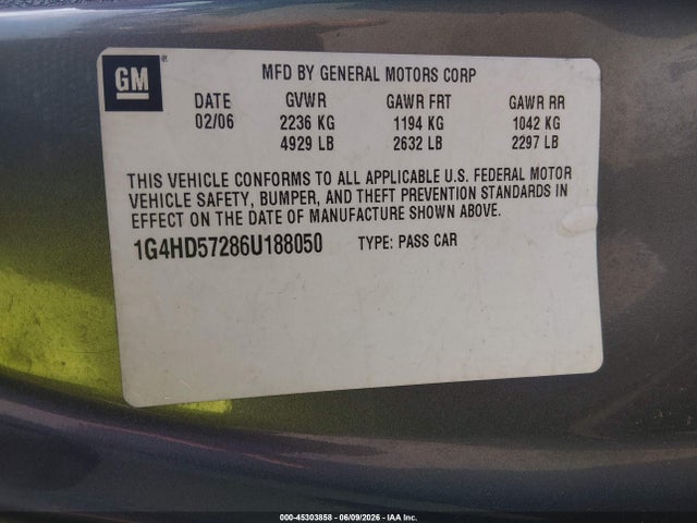 Aukcja sprzedaży 2006 Buick Lucerne Cxl, vin: 1G4HD57286U188050, numer aukcji: 45303858