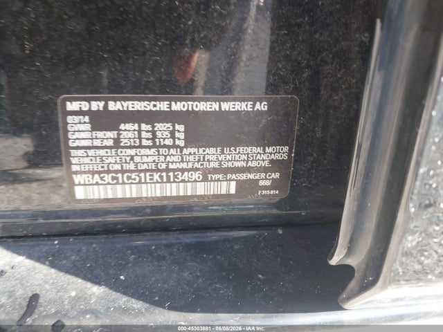 45303881 :رقم المزاد ، WBA3C1C51EK113496 vin ، 2014 Bmw 328i مزاد بيع