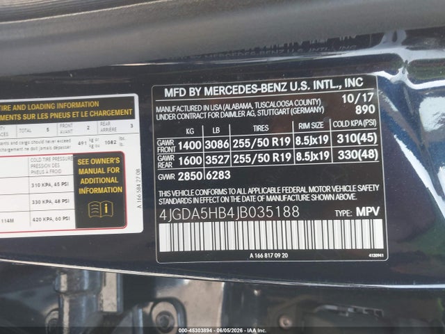 Aukcja sprzedaży 2018 Mercedes-benz Gle 350 4matic, vin: 4JGDA5HB4JB035188, numer aukcji: 45303894