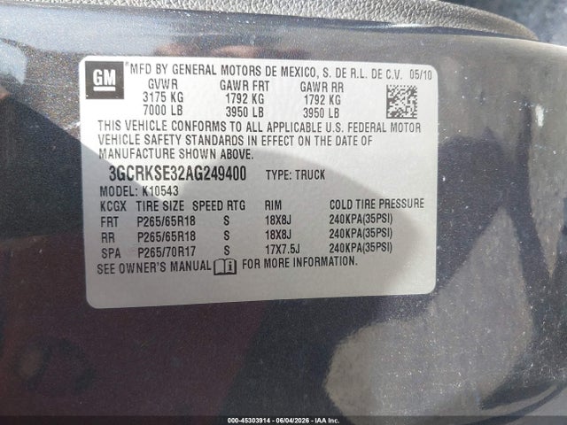 Продажа на аукционе авто 2010 Chevrolet Silverado 1500 Lt, vin: 3GCRKSE32AG249400, номер лота: 45303914