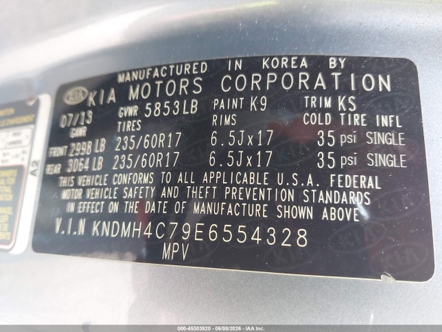 Aukcja sprzedaży 2014 Kia Sedona Ex, vin: KNDMH4C79E6554328, numer aukcji: 45303920