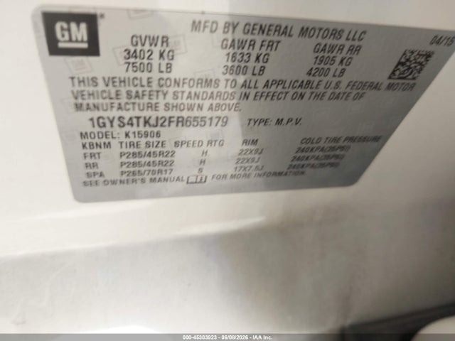Aukcja sprzedaży 2015 Cadillac Escalade Esv Premium, vin: 1GYS4TKJ2FR655179, numer aukcji: 45303923