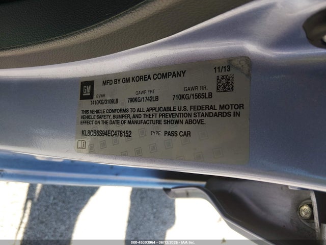 Продаж на аукціоні авто 2014 Chevrolet Spark Ls Auto, vin: KL8CB6S94EC478152, номер лоту: 45303964