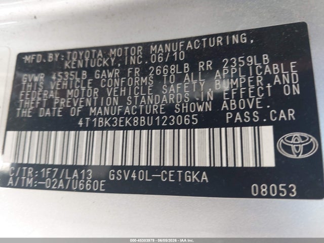 Продаж на аукціоні авто 2011 Toyota Camry Xle V6, vin: 4T1BK3EK8BU123065, номер лоту: 45303979