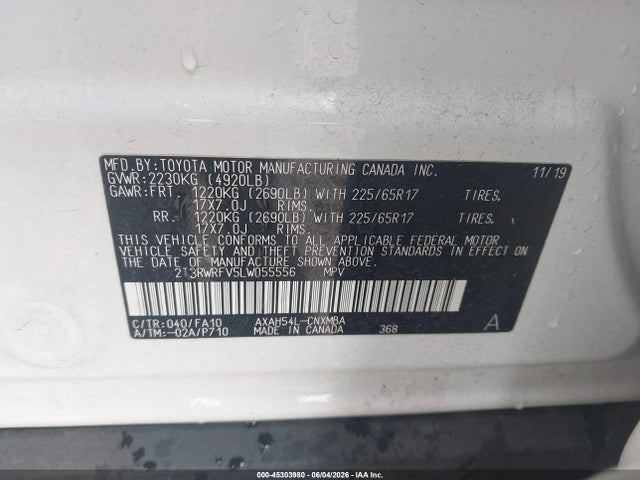 2T3RWRFV5LW055556 Toyota Rav4 Hybrid Xle