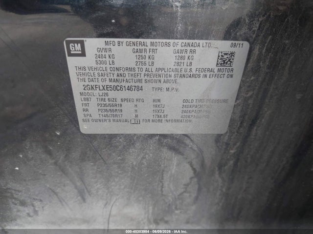 45303984 :رقم المزاد ، 2GKFLXE50C6146784 vin ، 2012 Gmc Terrain Slt-2 مزاد بيع