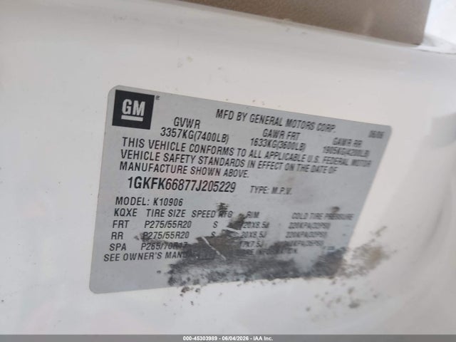Продаж на аукціоні авто 2007 Gmc Yukon Xl 1500 Denali, vin: 1GKFK66877J205229, номер лоту: 45303989