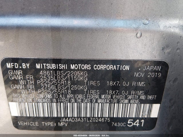 Aukcja sprzedaży 2020 Mitsubishi Outlander Sel 2.4, vin: JA4AD3A31LZ024675, numer aukcji: 45304004