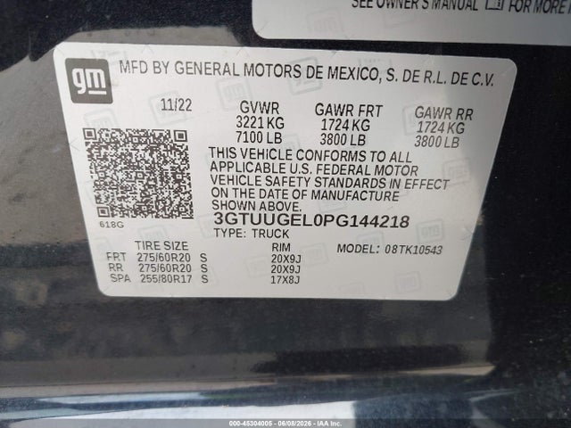 2023 Gmc Sierra 1500 4wd  Short Box Denali მანქანა იყიდება აუქციონზე, vin: 3GTUUGEL0PG144218, აუქციონის ნომერი: 45304005
