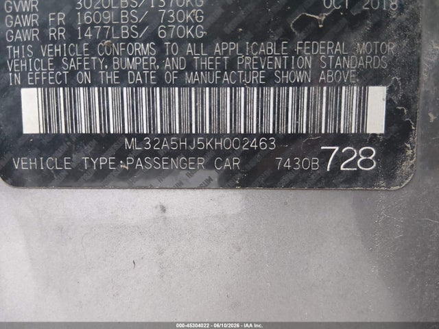 Auction sale of the 2019 Mitsubishi Mirage Le, vin: ML32A5HJ5KH002463, lot number: 45304022